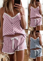 Summer Stripes Printed Strap Pajamas Two-Piece Home Clothes Set Summer Stripes Printed Strap Pajamas Two-Piece Home Clothes Set