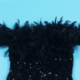 Sexy Sequin Feather Off Shoulder Bodycon Dress