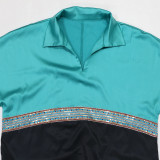 Women Dubai Arabian Spring Summer Print Contrast Color Robe