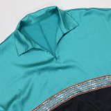 Women Dubai Arabian Spring Summer Print Contrast Color Robe