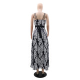 Women Backless Slit Pocket Lace-Up Maxi Dress