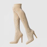 High Heel Pointed Elastic Socks Rhinestone Fashion Stiletto Sexy Women's Shoes