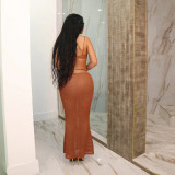 Summer Sexy See-Through Lace-Up Bra Low Waist Slim Skirt Two Piece Set
