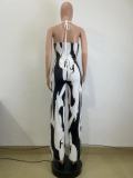 Women Summer Printed Halter Neck Wide Leg Pants Casual Two-piece Set
