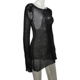 Women Summer Backless Beach Holidays Long Sleeve Hollow Dress