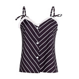 Summer Stripes Printed Strap Pajamas Two-Piece Home Clothes Set
