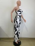 Women Summer Printed Halter Neck Wide Leg Pants Casual Two-piece Set