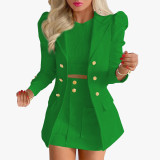 Women Printed Elegant Career Blazer and Print Skirt Two-Piece Set