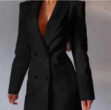 Women Backless Double-breasted Blazer Dress