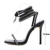 Plus Size Women Sexy Rhinestone Braided Foot Ring Lace-Up High Heel Sandals