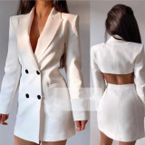 Women Backless Double-breasted Blazer Dress
