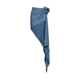 Women Flower One Shoulder Hollow Denim One-Piece Swimwear