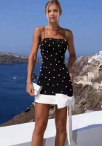 Women Sexy Strap Beaded White Bow Bandage Dress Women Sexy Strap Beaded White Bow Bandage Dress