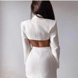 Women Backless Double-breasted Blazer Dress