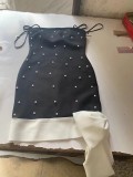 Women Sexy Strap Beaded White Bow Bandage Dress