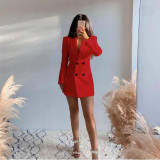 Women Backless Double-breasted Blazer Dress