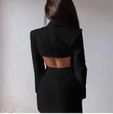 Women Backless Double-breasted Blazer Dress