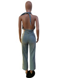 Women's Halter Neck One-Piece Overall Denim Pants