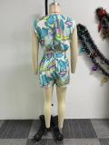 Women Printed V-Neck Sleeveless Top and Pleated Wide-Leg Shorts Two-Piece Set