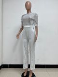 Women's Fashion Sequins Half Sleeve Wide-Leg Chic Ladies Jumpsuit