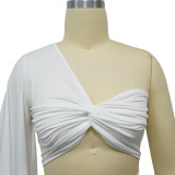 Women Casual Solid One-Shoulder Pleated Top and Pant Two-Piece Set