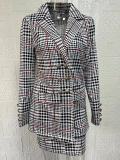 Women Printed Elegant Career Blazer and Print Skirt Two-Piece Set