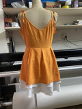 Summer Solid Color Strap Sleeveless Slim A-Line Dress