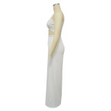 Women Casual Solid One-Shoulder Pleated Top and Pant Two-Piece Set