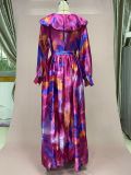 Spring Summer Print Mesh V-Neck Long Dress Plus Size Women's Dress
