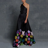 Women Contrast Patchwork Off-Shoulder Print Maxi Dress