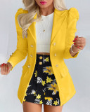 Women Printed Elegant Career Blazer and Print Skirt Two-Piece Set