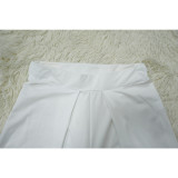 Women Casual Solid One-Shoulder Pleated Top and Pant Two-Piece Set