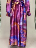 Spring Summer Print Mesh V-Neck Long Dress Plus Size Women's Dress