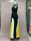 Women Contrast Patchwork Off-Shoulder Print Maxi Dress