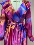 Spring Summer Print Mesh V-Neck Long Dress Plus Size Women's Dress