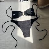 Sexy Solid Color Backless Drawstring Lace-Up Two Pieces Bikini Swimsuit
