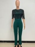Women's Fashion Sequins Half Sleeve Wide-Leg Chic Ladies Jumpsuit