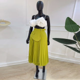 Women Summer Irregular Lace Pleated Skirt