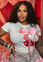 Summer Printed Bow Street Women Trend T-Shirt