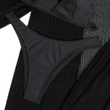 Solid Color Beach Sunscreen Mesh Shirt Shorts Four-Piece Swimsuit