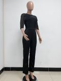 Women's Fashion Sequins Half Sleeve Wide-Leg Chic Ladies Jumpsuit