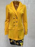 Women Printed Elegant Career Blazer and Print Skirt Two-Piece Set