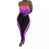 Women's Fashion Sexy Gradient Tassel Strapless Two-Piece Pants Set