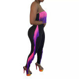 Women's Fashion Sexy Gradient Tassel Strapless Two-Piece Pants Set