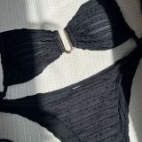 Sexy Solid Color Backless Drawstring Lace-Up Two Pieces Bikini Swimsuit