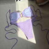 Sexy Solid Color Backless Drawstring Lace-Up Two Pieces Bikini Swimsuit
