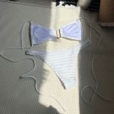 Sexy Solid Color Backless Drawstring Lace-Up Two Pieces Bikini Swimsuit