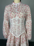 Women Print Long Sleeve Lace Dress
