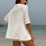 Solid Color Beach Sunscreen Mesh Shirt Shorts Four-Piece Swimsuit