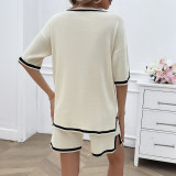 Spring And Summer Women's Casual Loose V Neck Sweater Shorts Set